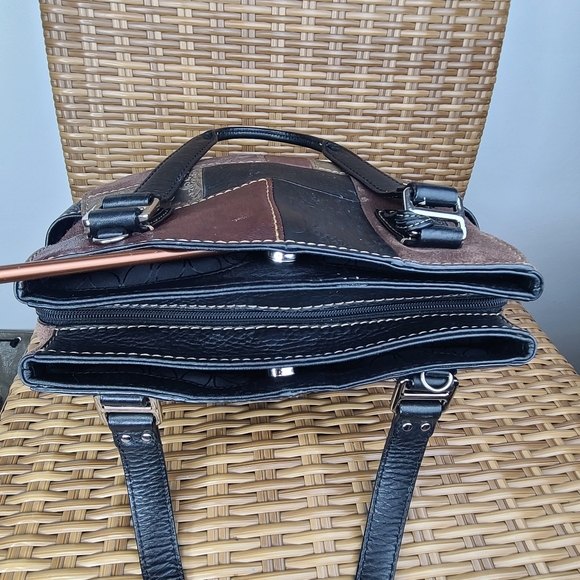 Fossil Shoulder Bag Handbag Purse Patchwork Leather Suede Black Brown Burgundy - Picture 13 of 16